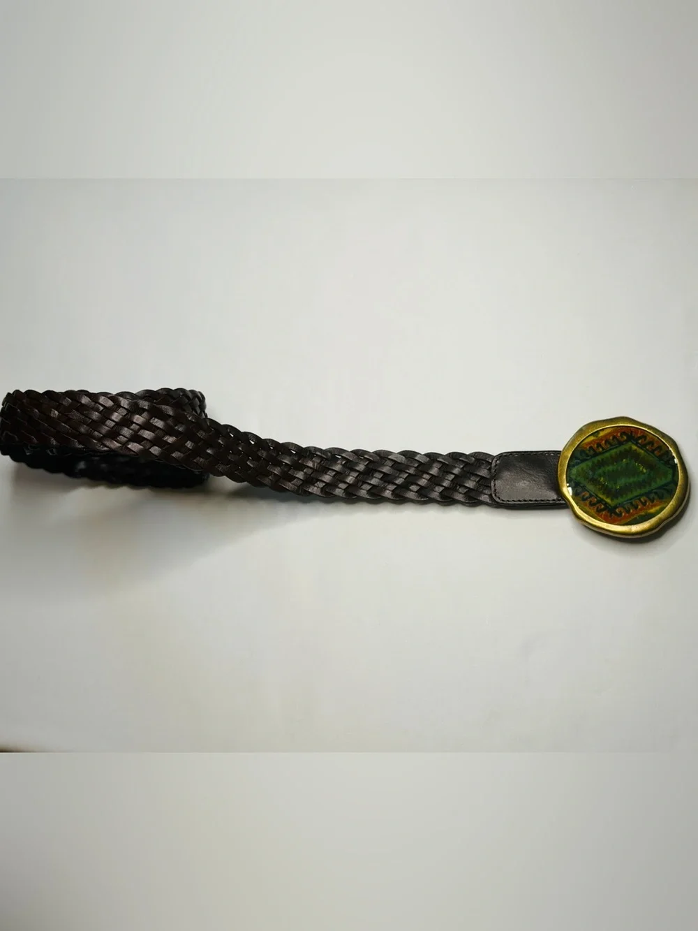 Vintage Chico's Braided Leather Statement Resin Belt Large Brown Boho Whimsigoth